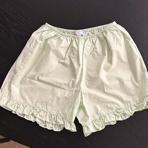 Women's Light Green Ruffle Hem Shorts